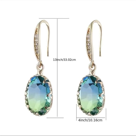 New Bright Oval Gemstone Pendant Temperament Tourmaline Earrings - Picture 5 of 8